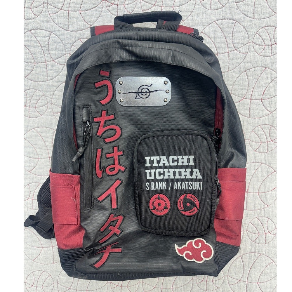 Bioworld Naruto Backpack With Pouch Black Red Itachi Uchiha Akatsuki